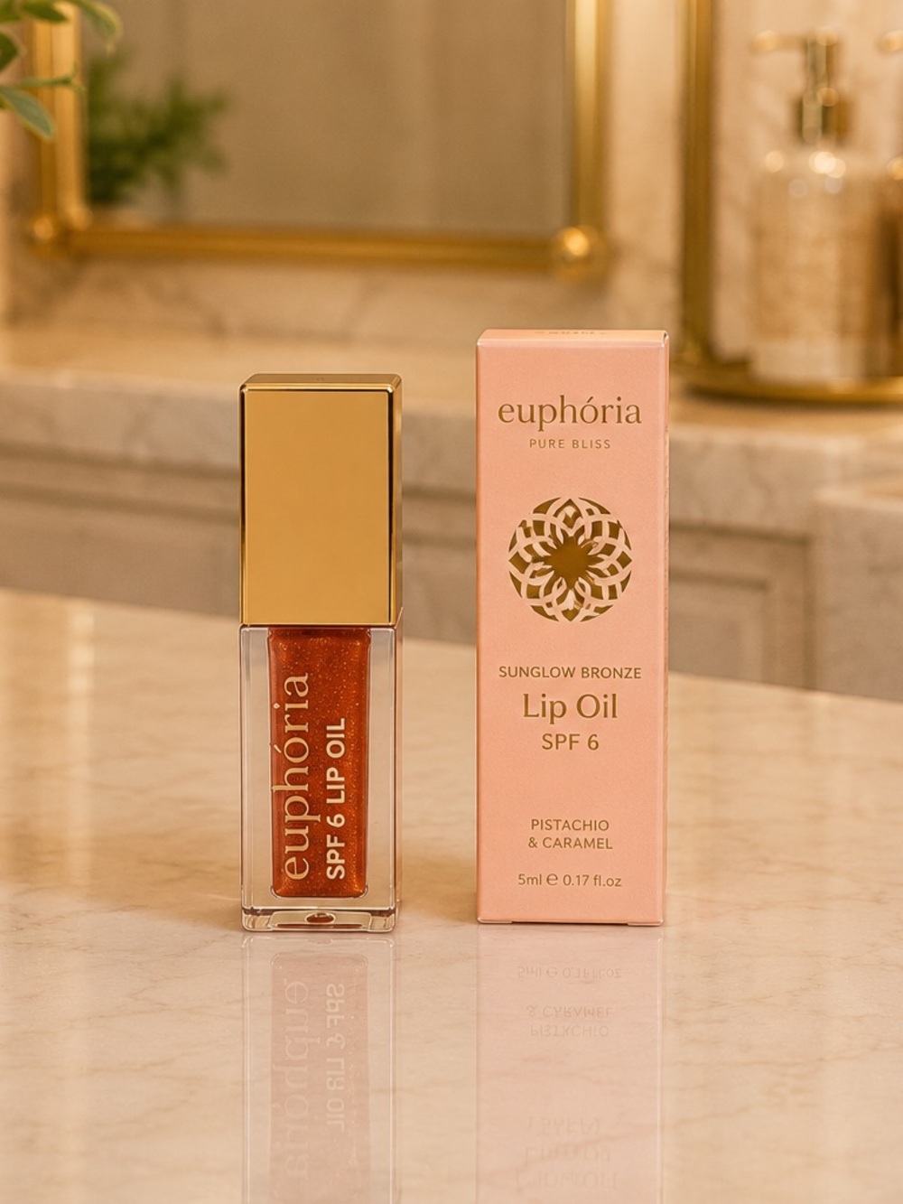 EUPHORIA PURE BLISS Sunglow Bronze Lip Oil SPF 6 Pistachio Caramel NEW